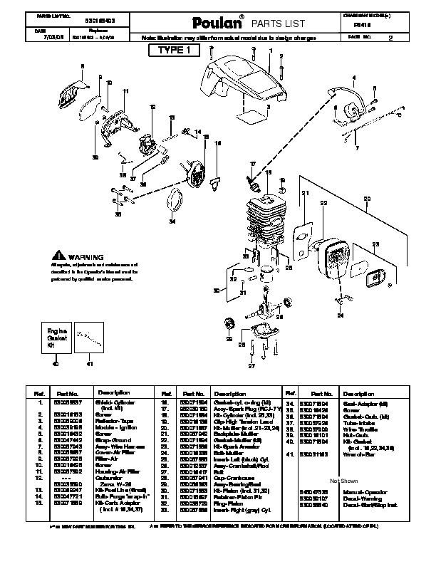 Poulan P3416 Chainsaw Parts List, 2008