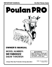 Poulan Pro 961980022 420925 Snow Blower Owners Manual page 1