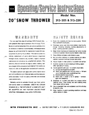 MTD 313-205 313-230 20-Inch Snow Blower Owners Manual page 1