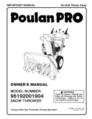 Poulan Pro 96192001904 421898 Snow Blower Owners Manual page 1