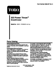Toro 38605 Toro 522 Power Throw Snowthrower Parts Catalog, 2008 page 1