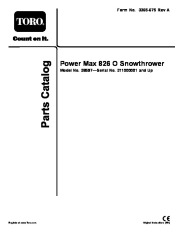 Toro 38597, 38629, 38637, 38639, 38657 Toro Power Max 826 O Snowthrower Parts Catalog, 2011 page 1