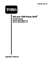 Toro 38542 and 38558 Toro 824 1028 Power Shift Snowthrower Owners Manual, 1999 page 1