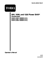 Toro 924 1028 1332 Power Shift 38079 38087 38559 Snow Blower Owners Manual 2001 page 1