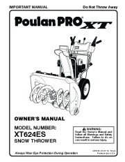 Poulan Pro XT624ES 437316 Snow Blower Owners Manual page 1