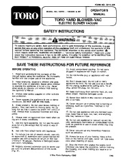 Toro 51570 Yard Blower Vac Owners Manual, 1991 page 1