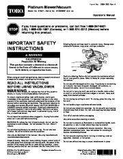 Toro 51621 Platinum Blower/Vacuum Manual, 2014 page 1