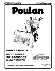 Poulan 96194000502 420908 Snow Blower Owners Manual page 1