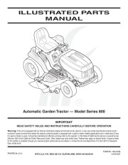 MTD 800 Series Automatic Garden Tractor Lawn Mower Parts List page 1