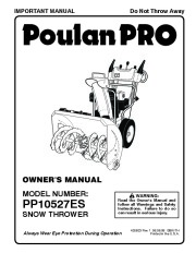 Poulan Pro PP10527ES 420923 Snow Blower Owners Manual page 1