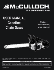McCulloch MS4016PAVCC MS4018PAVCC Professional Chainsaw Owners Manual page 1