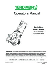 MTD Yard Man 285 298 E285 E295 Single Stage Snow Blower Owners Manual page 1