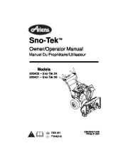 Ariens Sno Tek 24 26 920400 920401 Snow Blower Owner Manual page 1