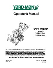 MTD Yard Man 31AE633E401 31AE663H401 Snow Blower Owners Manual page 1