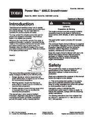 Toro Power Max 826LE 38620 Snow Blower Owners and Service Manual 2005 page 1