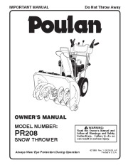 Poulan Pro PR208 421888 Snow Blower Owners Manual page 1