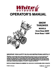 MTD White Outdoor Snow Boss 850W 1150W Snow Blower Owners Manual page 1