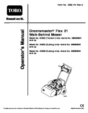 Toro 04022 04202 04208 Greensmaster Flex 21 Lawn Mower Owners Manual page 1