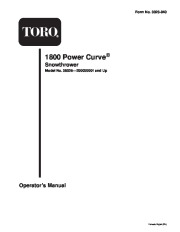 Toro 38025 1800 Power Curve Snowthrower Owners Manual, 2000 page 1