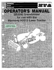 Honda SB2040 Snow Blower Owners Manual page 1