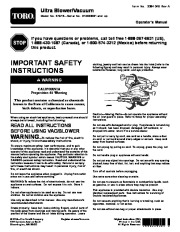 Toro 51619 Ultra Blower/Vacuum Owners Manual, 2014 page 1