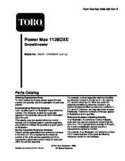 Toro 38650 Toro Power Max 1128 OXE Snowthrower Parts Catalog, 2007 page 1