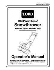 Toro 38025 1800 Power Curve Snowthrower Owners Manual, 1997, 1998, 1999 page 1