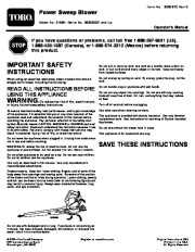 Toro 51585 Power Sweep Blower Manual, 2008-2014 page 1