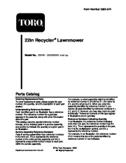 Toro 20049 22-Inch Recycler Lawn Mower Parts Catalog page 1