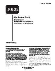Toro 38079, 38087 and 38559 Toro  924 Power Shift Snowthrower Parts Catalog, 2001 page 1
