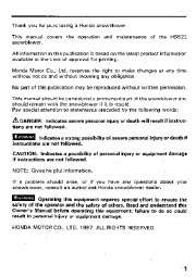 Honda HS522 Snow Blower Owners Manual page 2