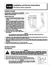 Toro 640 Installation Instructions Catalog page 1