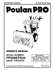 Poulan Pro PP208EPS24 435551 Snow Blower Owners Manual page 1