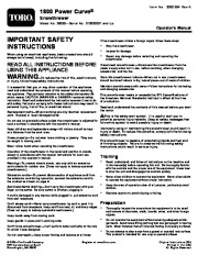 Toro 38025 1800 Power Curve Snowthrower Owners Manual, 2010, 2011 page 1