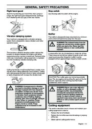 Husqvarna 346XP 346XPG 353 353G E-Tech TrioBrake Chainsaw Owners Manual, 2001,2002,2003,2004,2005,2006,2007,2008,2009,2010 page 11