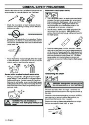 Husqvarna 346XP 346XPG 353 353G E-Tech TrioBrake Chainsaw Owners Manual, 2001,2002,2003,2004,2005,2006,2007,2008,2009,2010 page 14