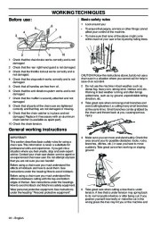 Husqvarna 346XP 346XPG 353 353G E-Tech TrioBrake Chainsaw Owners Manual, 2001,2002,2003,2004,2005,2006,2007,2008,2009,2010 page 22