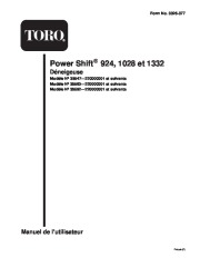 Toro 38547, 38560 and 38592 Toro 924 Power Shift Snowthrower Manuel des Propriétaires, 2002 page 1