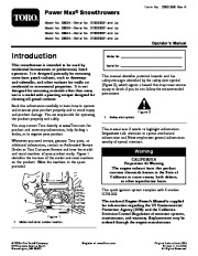 Toro 38624, 38634, 38644, 38654 Toro Power Max 1128 OXE Snowthrower Owners Manual, 2010 page 1