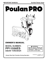 Poulan Pro PP11530ES 415153 Snow Blower Owners Manual page 1