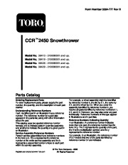 Toro 38428, 38429, 38441, 38442 Toro CCR 2450 and 3650 Snowthrower Parts Catalog, 2001 page 1