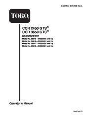 Toro CCR 2450 GTS 38516 Snow Blower Owners Manual 2002 page 1