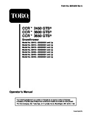 Toro CCR 3650 GTS 38439 Snow Blower Owners and Service Manual 2000 page 1