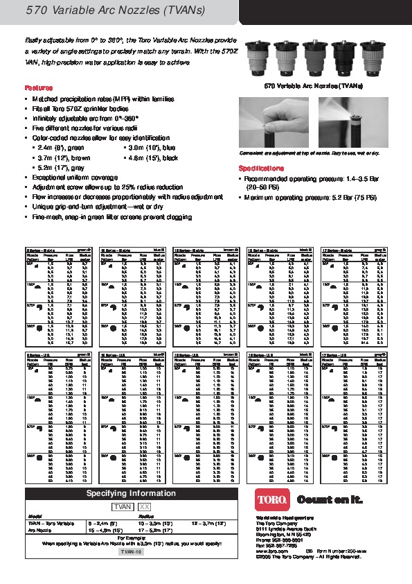 Toro 570Z MPR Nozzle Catalog