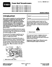 Toro Power Max 826O 38597 38629 38637 38639 38657 Snow Blower Owners and Service Manual 2011 page 1
