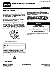 Toro Power Max 6000 38610 Snow Blower Owners and Service Manual 2007 page 1