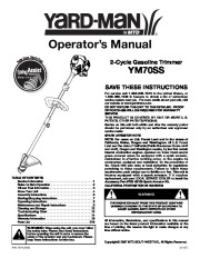 MTD Yard Man YM70SS 2 Cycle Trimmer Lawn Mower Owners Manual page 1