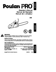 Poulan Pro 295 Chainsaw Owners Manual page 1