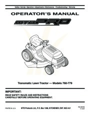 MTD Pro 760 779 Series Transmatic Lawn Tractor Lawn Mower Owners Manual page 1