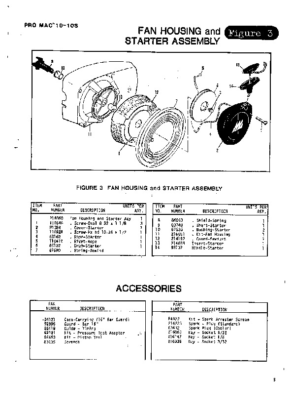 McCulloch Promac 10 10S Chainsaw Service Parts List